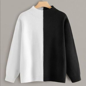 Mock neck black and white sweater